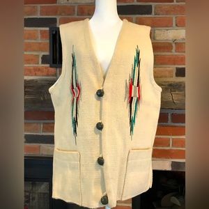 Ortega's Vest 46 XL Chimayo NM 100% 🖤❤️ Wool Vest Leather Buttons ❤️🖤 Navajo
